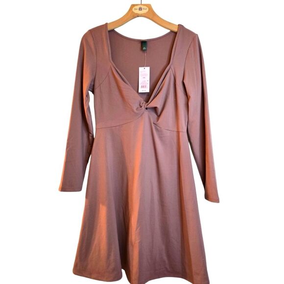 Women's Long Sleeve Twist-Front Mini Knit Skater Dress - Wild Fable Chestnut XXL - Picture 9 of 12